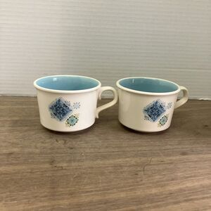 Taylor Smith & Taylor Ever Yours Blue Rooster 2 Coffee Cups Fabrique MCM 1960s‎